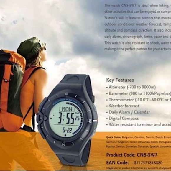 WEATHER MASTER VII SPORTS Hiking Watch Altimeter Barometer Compass - Black - Picture 2 of 6